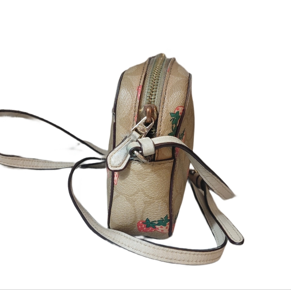 Coach Jaimie Mini Camera Bag Tan Crossbody Bag with Wild Strawberry Design - Picture 4 of 16